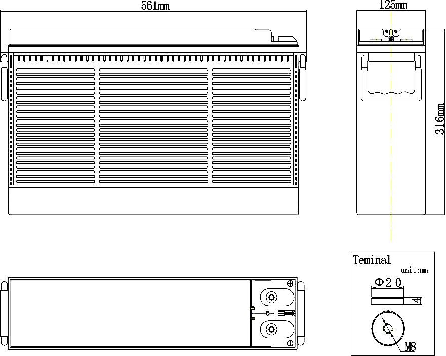 Front Terminal AGM Telecom Battery FB12-200B